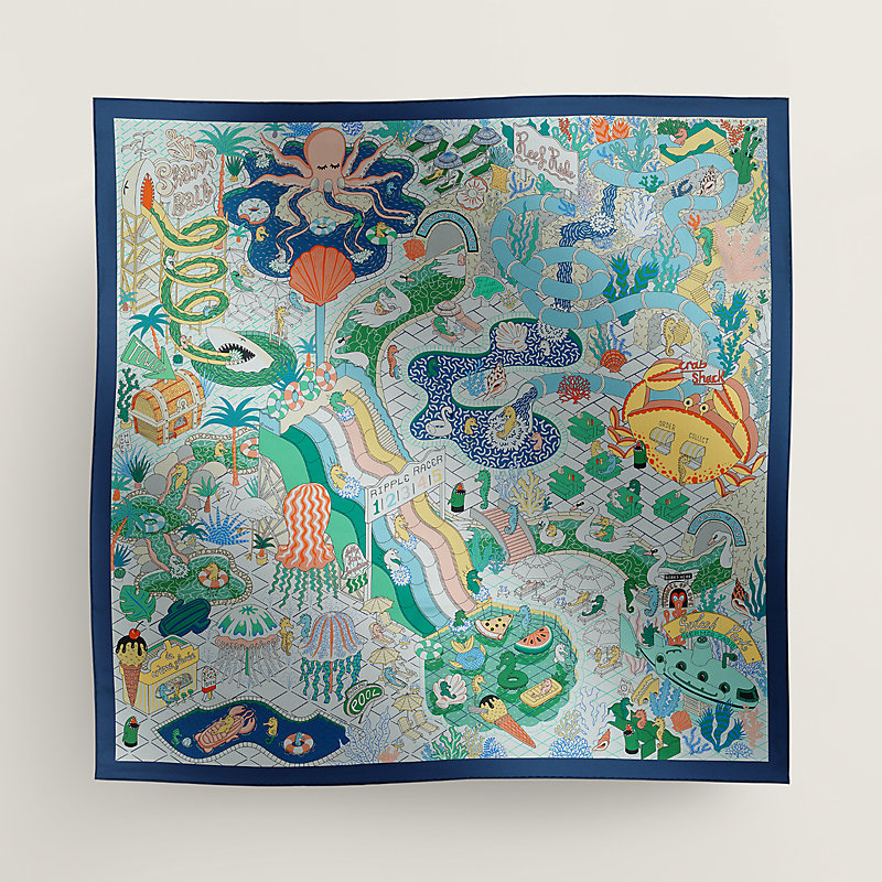 Splash Park double face scarf 90 - Blue | Hermès